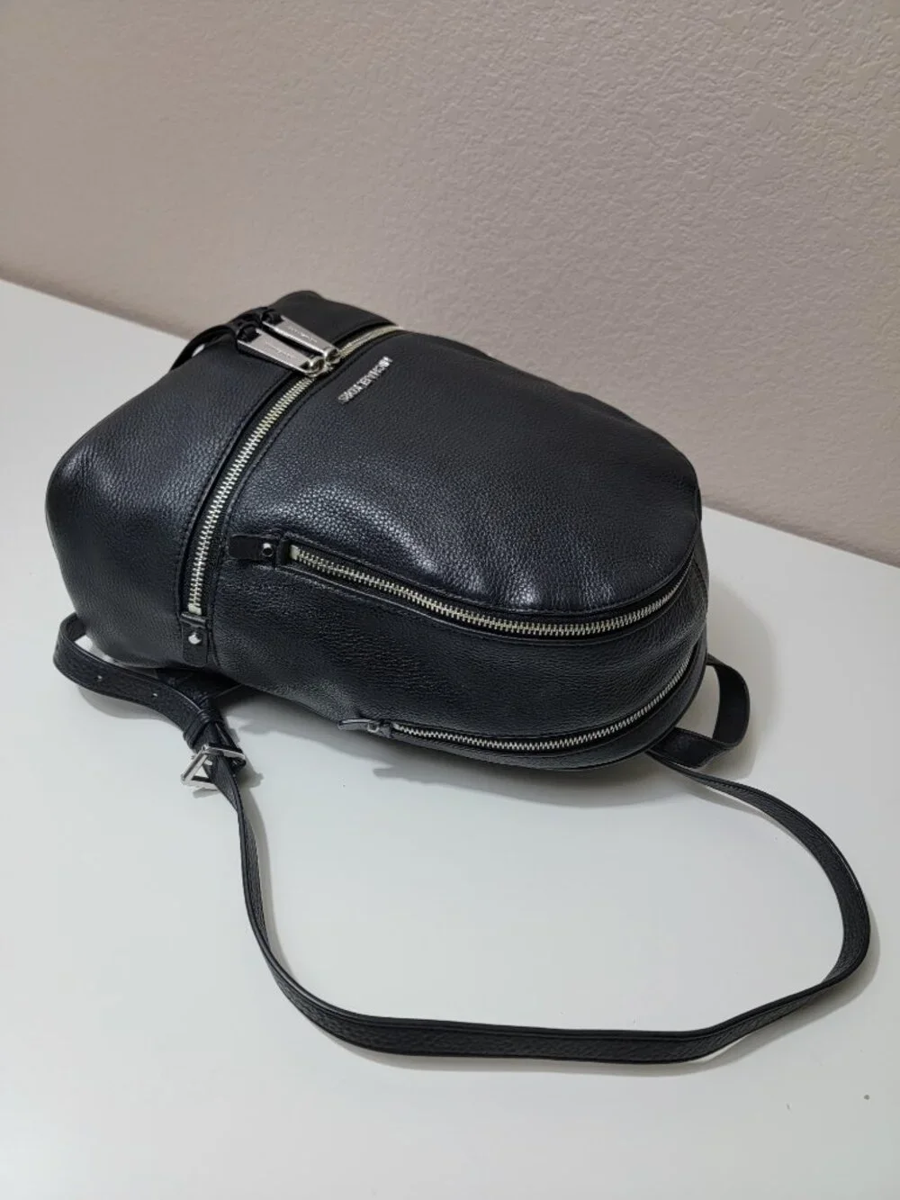 Michael Kors Rhea Medium Black Pebbled Leather Backpack Bag Silver 30S5SEZB1L